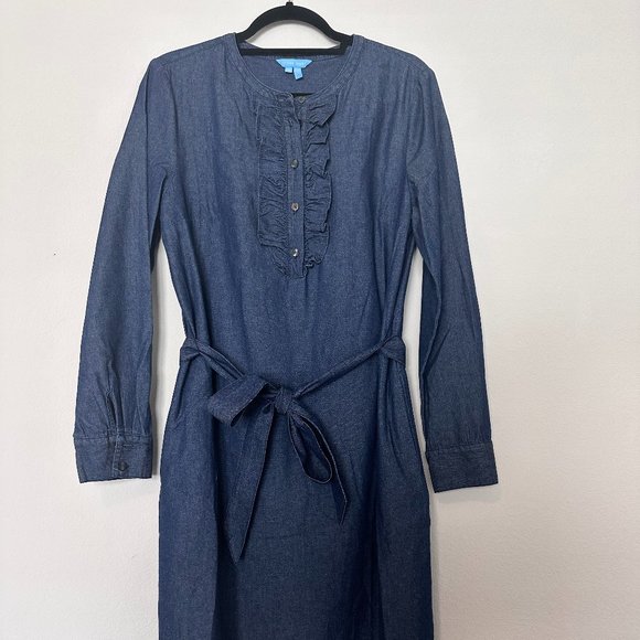 Draper James Ruffle Placket Chambray Shift Dress - Picture 1 of 8